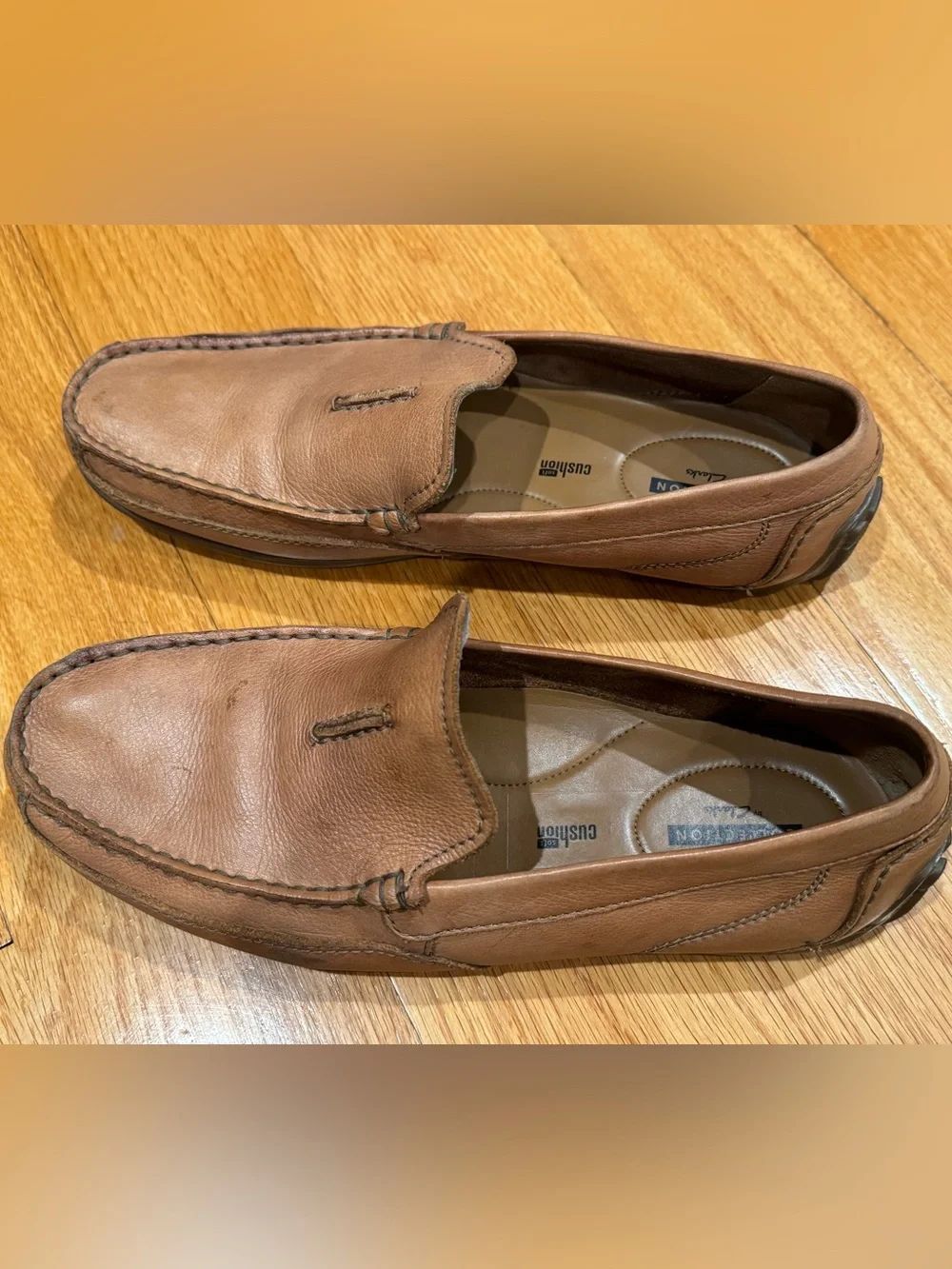 Clarkes Men’s Brown/Tan Leather Slip-On Loafers Mocs Driver Style 9.5M